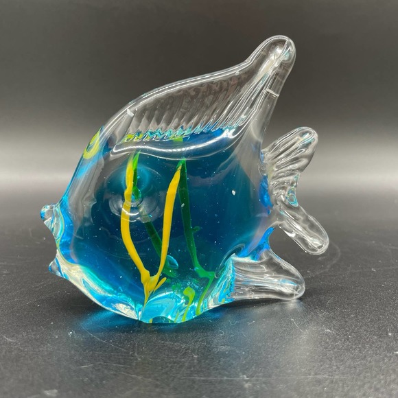 Art Glass Fish Paperweight Murano Style Tropical Fish Glass Figurine - Picture 3 of 10